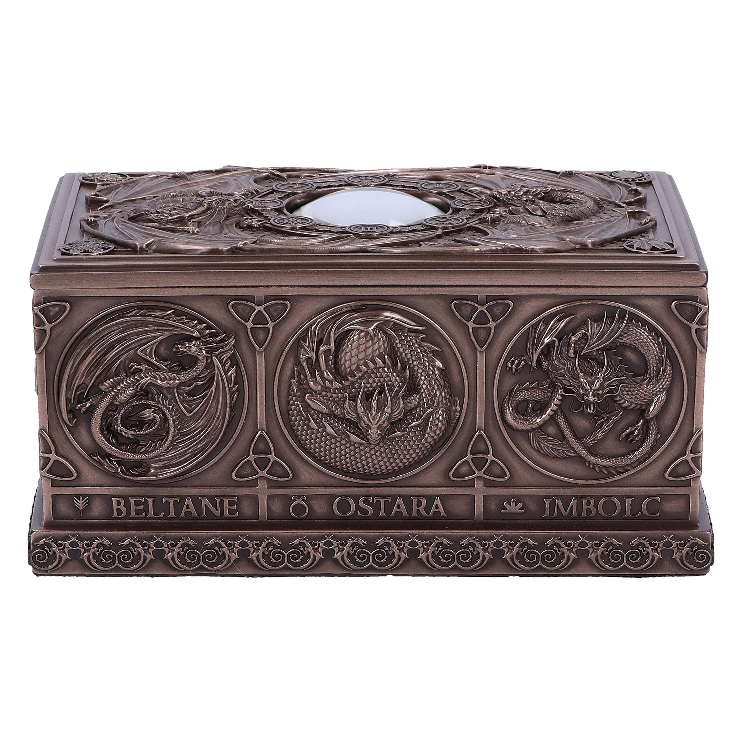 Nemesis Now Dragons of the Sabbats Tarot Box 14.5cm, Resin, Bronze, Anne Stokes Fantasy Giftware, Tarot Card Box, Finished in Bronze, Storage Box, Cast in the Finest Resin, Hand-Painted