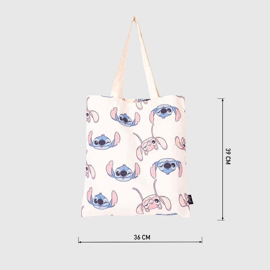 CERDÁ LIFE'S LITTLE MOMENTS Stitch Shoulder Bag - Beige - Made of 100% Cotton - 37 x 40 cm - Fabric Bag with Long Handles - Printed on the Front - Original Product Designed in Spain