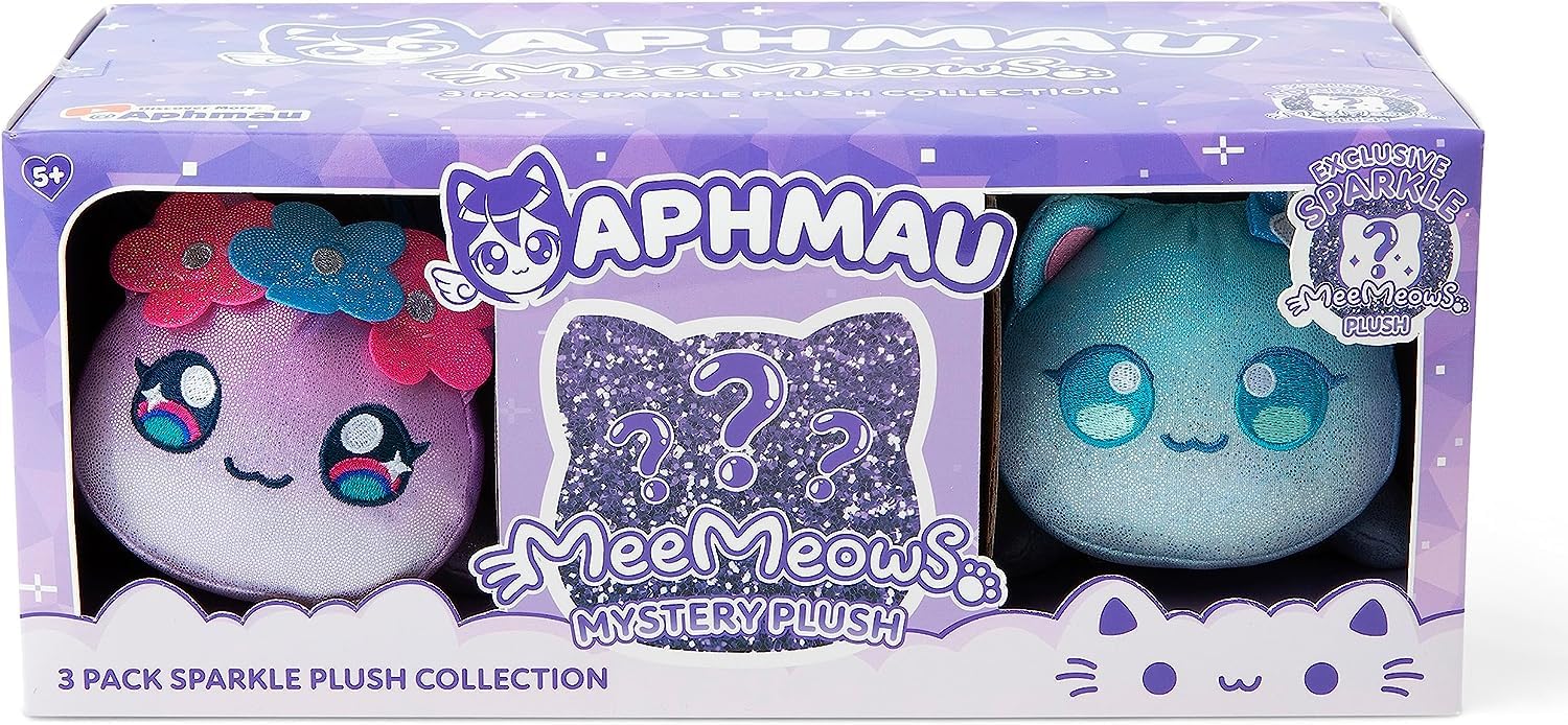 Aphmau 6” MeeMeow Plush Sparkle Collection 3-Pack, Surprise Box that includes 2 Sparkle Plush + 1 Mystery Plush, Official Merch