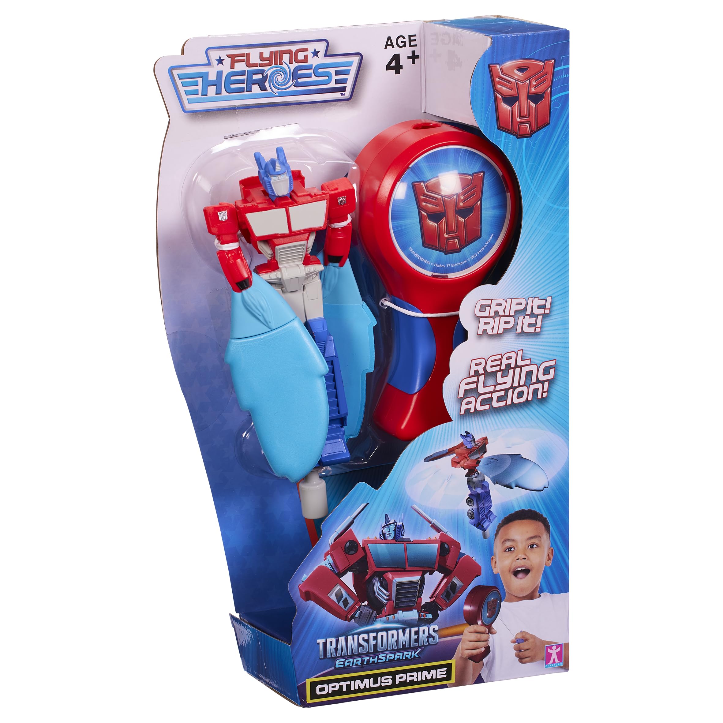 Flying Heroes 07984 Transformers Pull The Cord to Watch him Fly Optimus Prime Toy Ideal Present for Boys Aged 4-7 Years,Blue,Medium