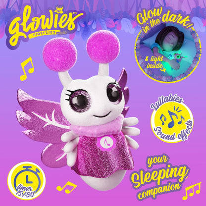 Glowies Fireflies by Eolo GW005 Glowies Firelfies Toddler Sleep Aid Gift Nightlight 3 Soothing lullabies and 2 Relaxing Sounds Auto-Off Timer,Pink,Small