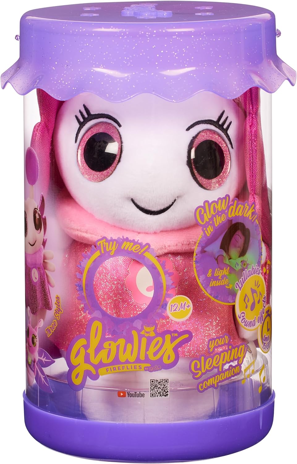Glowies Fireflies by Eolo GW005 Glowies Firelfies Toddler Sleep Aid Gift Nightlight 3 Soothing lullabies and 2 Relaxing Sounds Auto-Off Timer,Pink,Small