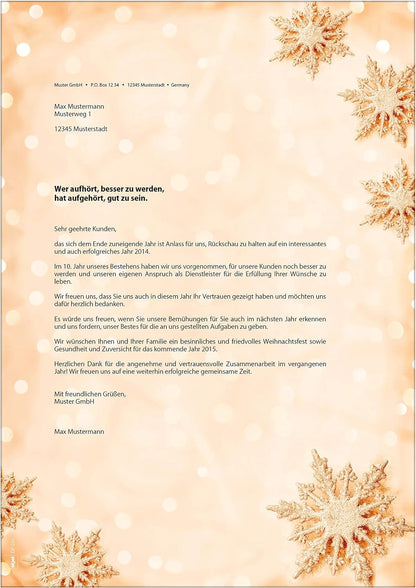 SIGEL DP234 Christmas writing paper "Golden Snowflakes", A4, 90 gsm, 100 sheets Writing paper - 100 sheets Golden Snowflakes - yellow