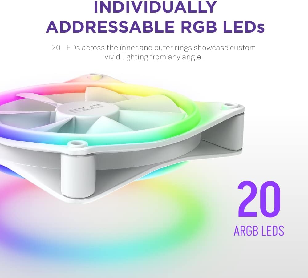 NZXT F120 RGB Duo - 120mm Dual-Sided RGB Fan – 20 Individually Addressable LEDs – Balanced Airflow and Static Pressure – Fluid Dynamic Bearing – PWM Control – Anti-Vibration Rubber Corners –