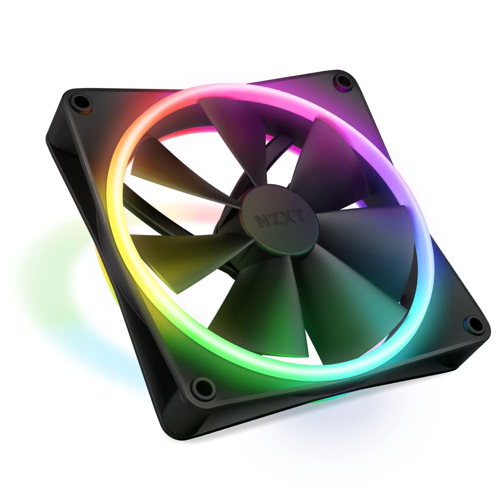 NZXT F140 RGB Duo - 140mm Dual-Sided RGB Fan – 20 Individually Addressable LEDs – Balanced Airflow and Static Pressure – Fluid Dynamic Bearing – PWM Control – Anti-Vibration Rubber Corners – White