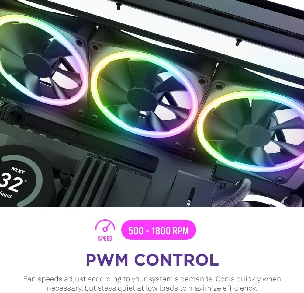 NZXT F140 RGB Duo - 140mm Dual-Sided RGB Fan – 20 Individually Addressable LEDs – Balanced Airflow and Static Pressure – Fluid Dynamic Bearing – PWM Control – Anti-Vibration Rubber Corners – White
