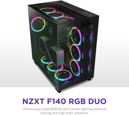 NZXT F140 RGB Duo - 140mm Dual-Sided RGB Fan – 20 Individually Addressable LEDs – Balanced Airflow and Static Pressure – Fluid Dynamic Bearing – PWM Control – Anti-Vibration Rubber Corners – White