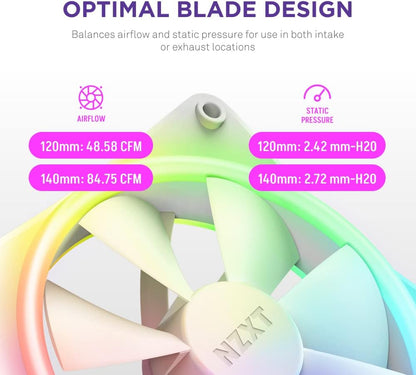 NZXT F140 RGB Duo - 140mm Dual-Sided RGB Fan – 20 Individually Addressable LED – Balanced Airflow and Static Pressure – Fluid Dynamic Bearing – PWM Control – Anti-Vibration Rubber Corners – Black White 140MM 1 pack