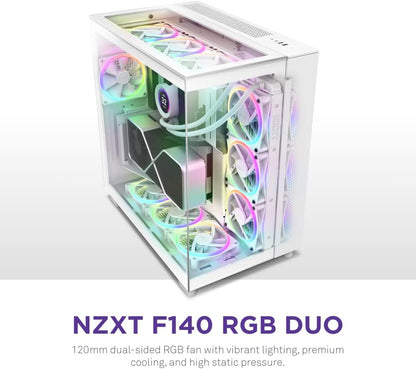 NZXT F140 RGB Duo - 140mm Dual-Sided RGB Fan – 20 Individually Addressable LED – Balanced Airflow and Static Pressure – Fluid Dynamic Bearing – PWM Control – Anti-Vibration Rubber Corners – Black White 140MM 1 pack
