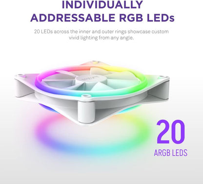 NZXT F140 RGB Duo - 140mm Dual-Sided RGB Fan – 20 Individually Addressable LED – Balanced Airflow and Static Pressure – Fluid Dynamic Bearing – PWM Control – Anti-Vibration Rubber Corners – Black White 140MM 1 pack