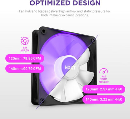 NZXT F120 RGB Core - 120mm Hub-Mounted RGB Fan - 8 Individually-Addressable LEDs - Semi-Translucent Blades - High Static Pressure & Airflow - Quiet Operation PWM Control - CAM Software - Black