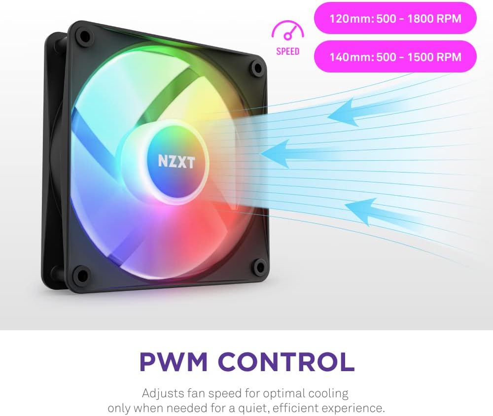 NZXT F120 RGB Core - 120mm Hub-Mounted RGB Fan - 8 Individually-Addressable LEDs - Semi-Translucent Blades - High Static Pressure & Airflow - Quiet Operation PWM Control - CAM Software - Black