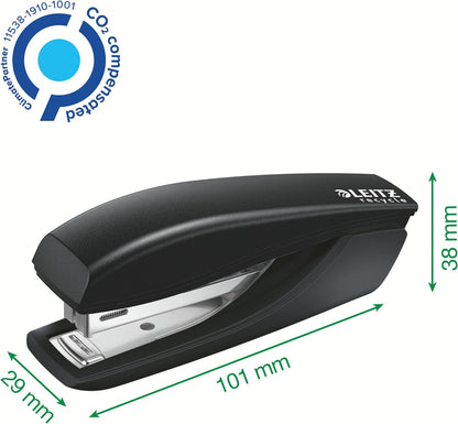 Leitz NeXXt Recycle Mini Stapler, 10 Sheets, Compact & Pocket Sized, With Staple Remover, Steel & Recycled Plastic, 100% Recyclable, CO2 Neutral, Eco Friendly, Recycle Range, Black, 56170095