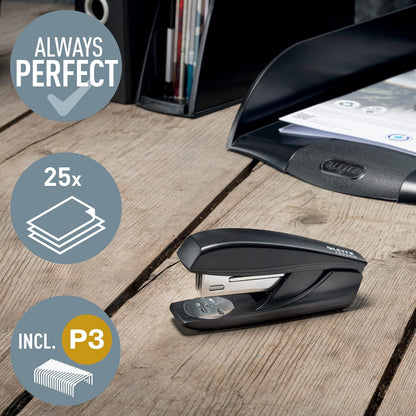 Leitz NeXXt Recycle Small Stapler, 25 Sheets, Compact & Pocket Sized, Includes 200 Staples, Steel & Recycled Plastic, 100% Recyclable, CO2 Neutral, Eco Friendly, Recycle Range, Black, 56060095
