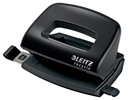 Leitz NeXXt Recycle Mini Hole Punch, 10 A4 Sheet Puncher, 100% Recyclable, Steel & Recycled Plastic, CO2 Neutral, Eco Friendly, Recycle Range, Black, 50100095