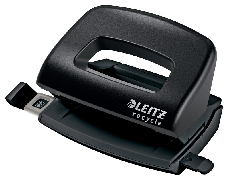 Leitz NeXXt Recycle Mini Hole Punch, 10 A4 Sheet Puncher, 100% Recyclable, Steel & Recycled Plastic, CO2 Neutral, Eco Friendly, Recycle Range, Black, 50100095