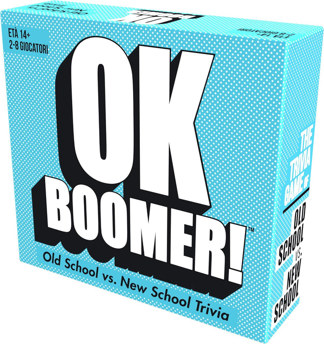 GOLIATH, OK Boomer! The iconic generational duel. Card game. Board games. Family games. Quizzes. Old School vs. New School. 14 years old, 2 to 8 players