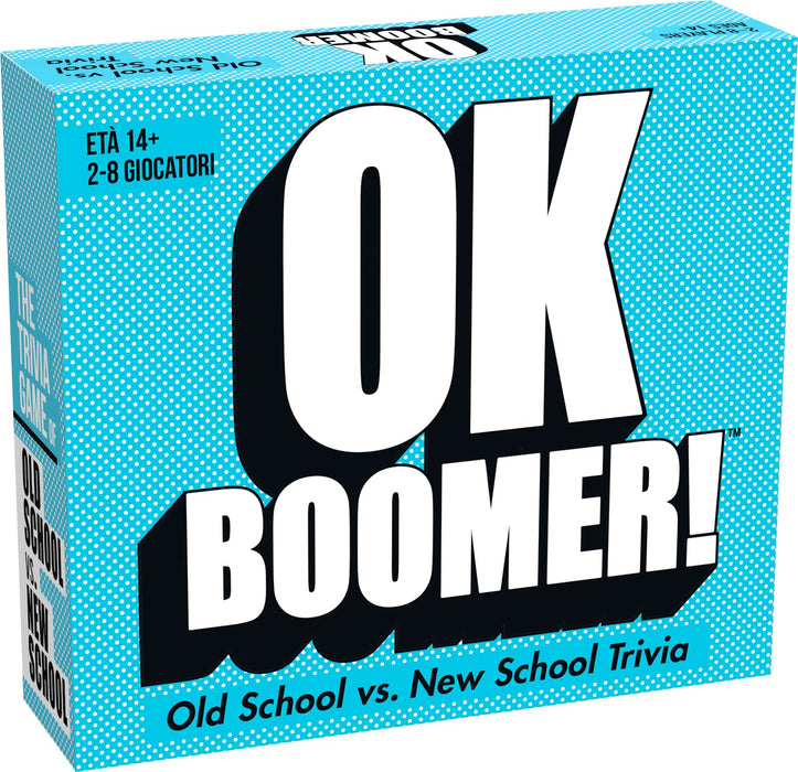 GOLIATH, OK Boomer! The iconic generational duel. Card game. Board games. Family games. Quizzes. Old School vs. New School. 14 years old, 2 to 8 players