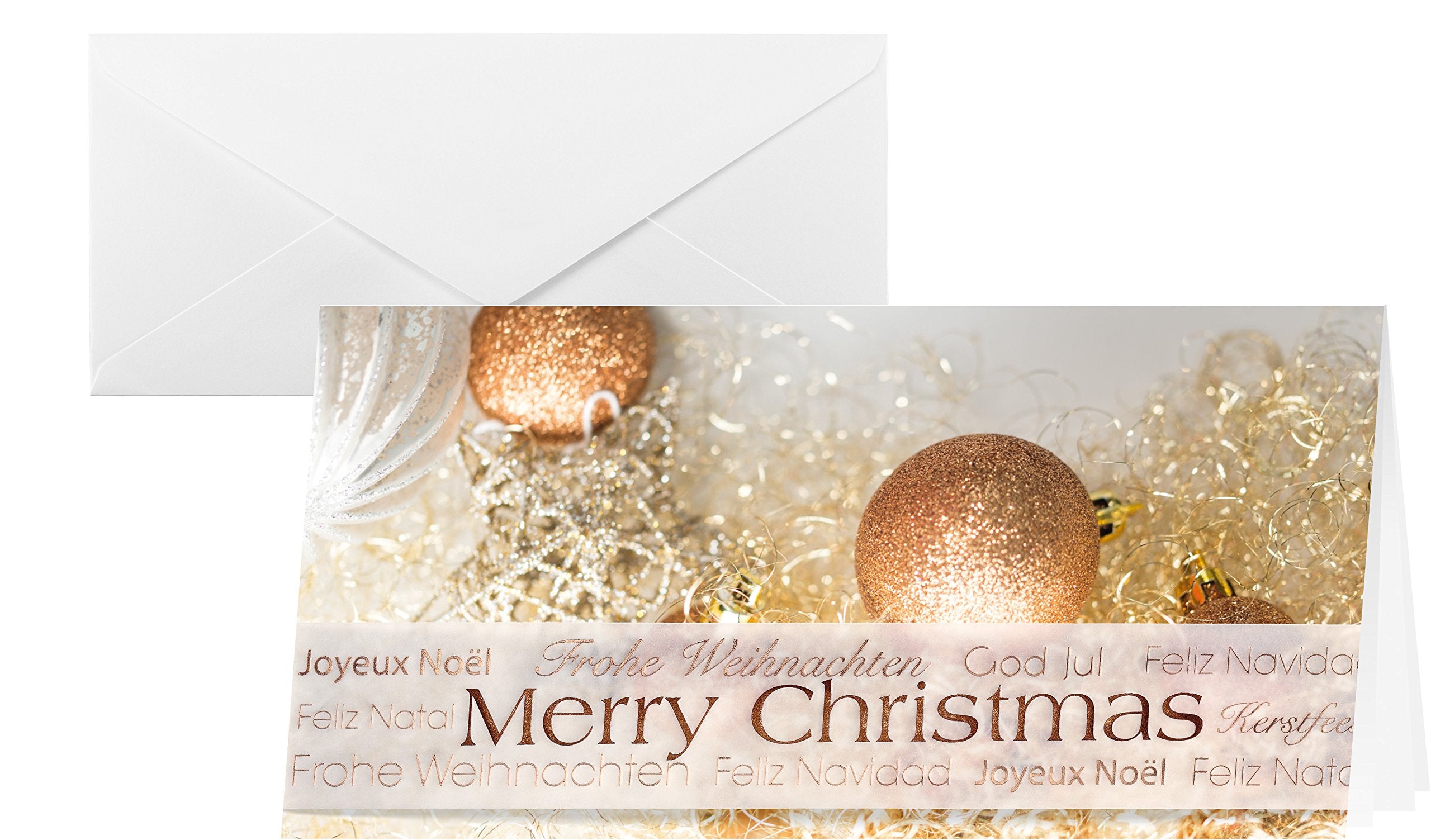 SIGEL DS029 Premium Weihnachtskarten Set mit Umschlag | DIN lang | 10 Stück | mit Banderole "Christmas Glitter" | ideal zum Bedrucken