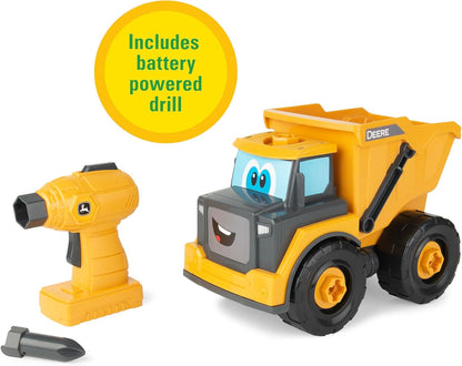 John Deere Kids Build-A-Buddy Yellow Dump Truck - 13 Piece Take Apart Toy Truck with Battery Powered Drill - Childs Farm Toy Cars - Educational STEAM Toys and STEM Toys - Plus 18 Month Old Baby Toys