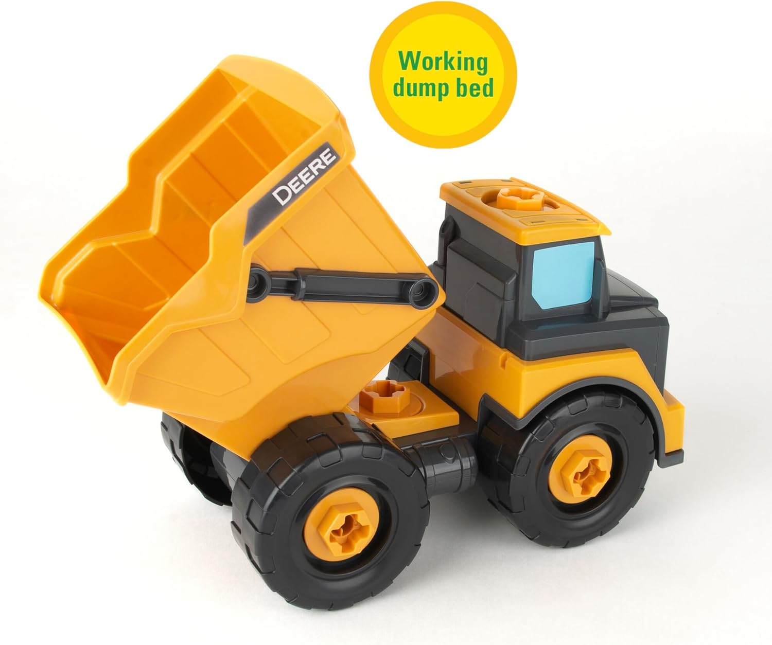 John Deere Kids Build-A-Buddy Yellow Dump Truck - 13 Piece Take Apart Toy Truck with Battery Powered Drill - Childs Farm Toy Cars - Educational STEAM Toys and STEM Toys - Plus 18 Month Old Baby Toys