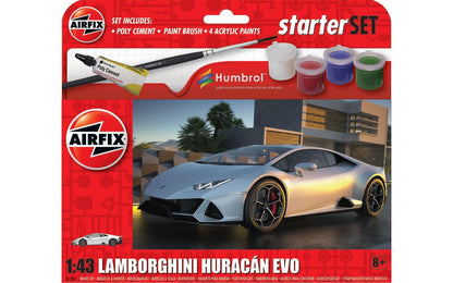 Airfix Starter Set - A55007 Lamborghini Huracán EVO Model Building Kit - Plastic Model Car Kits for Adults & Children 8+, Set Includes Decals, Acrylic Paints, Brushes & Poly Cement - 1:43 Scale Model