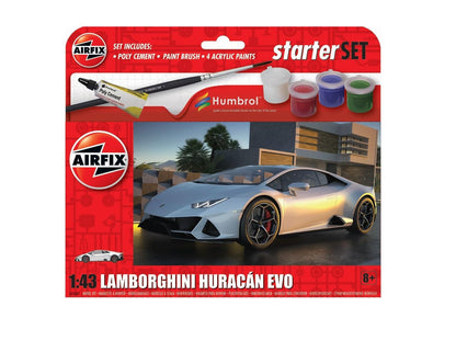 Airfix Starter Set - A55007 Lamborghini Huracán EVO Model Building Kit - Plastic Model Car Kits for Adults & Children 8+, Set Includes Decals, Acrylic Paints, Brushes & Poly Cement - 1:43 Scale Model