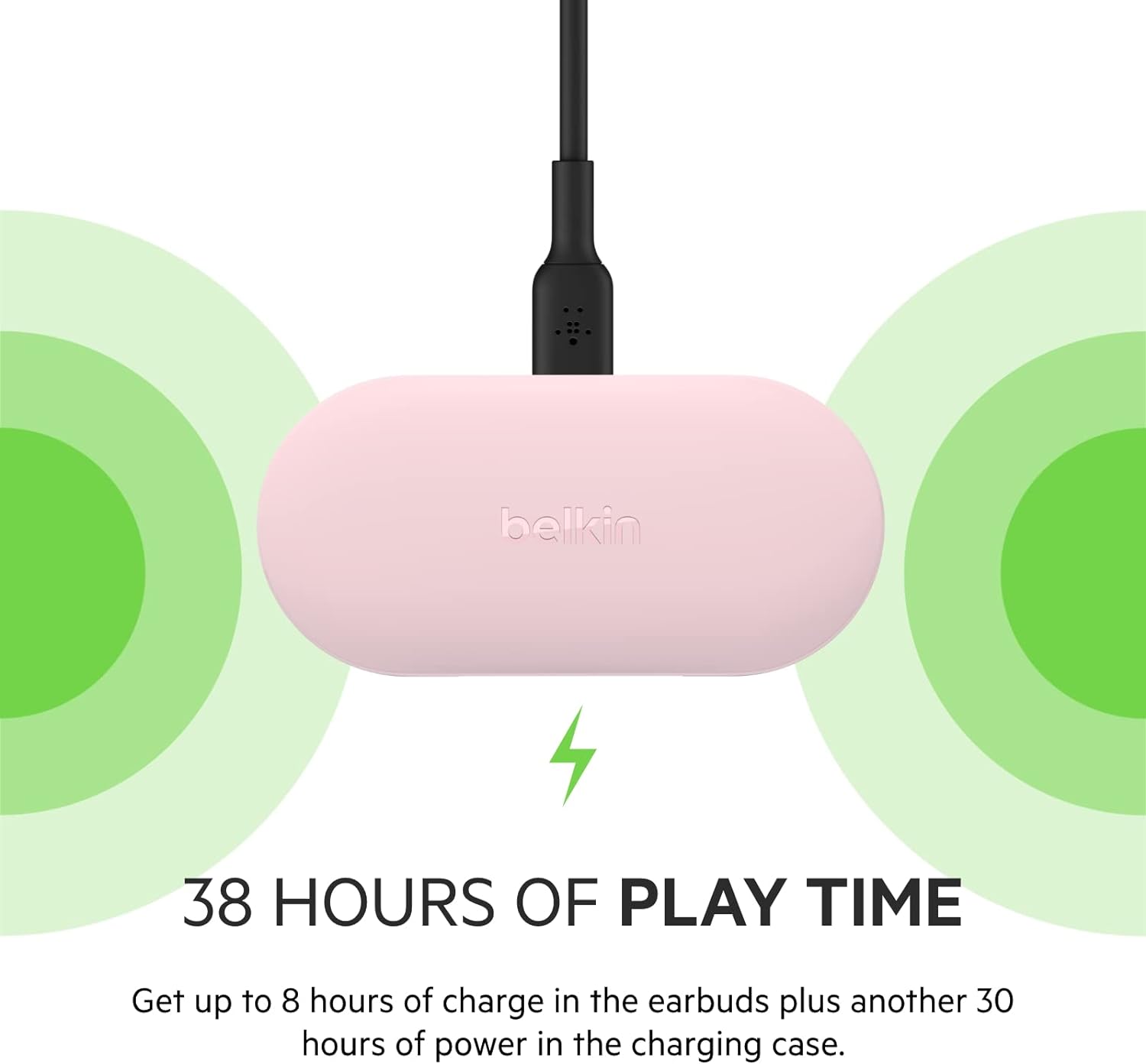 Belkin SOUNDFORM Play True Wireless Earbuds, Wireless Earphones with 3 EQ Presets, IPX5 Sweat and Water Resistant, 38 Hours Play Time for iPhone, Galaxy, Pixel and More