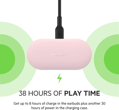 Belkin SOUNDFORM Play True Wireless Earbuds, Wireless Earphones with 3 EQ Presets, IPX5 Sweat and Water Resistant, 38 Hours Play Time for iPhone, Galaxy, Pixel and More