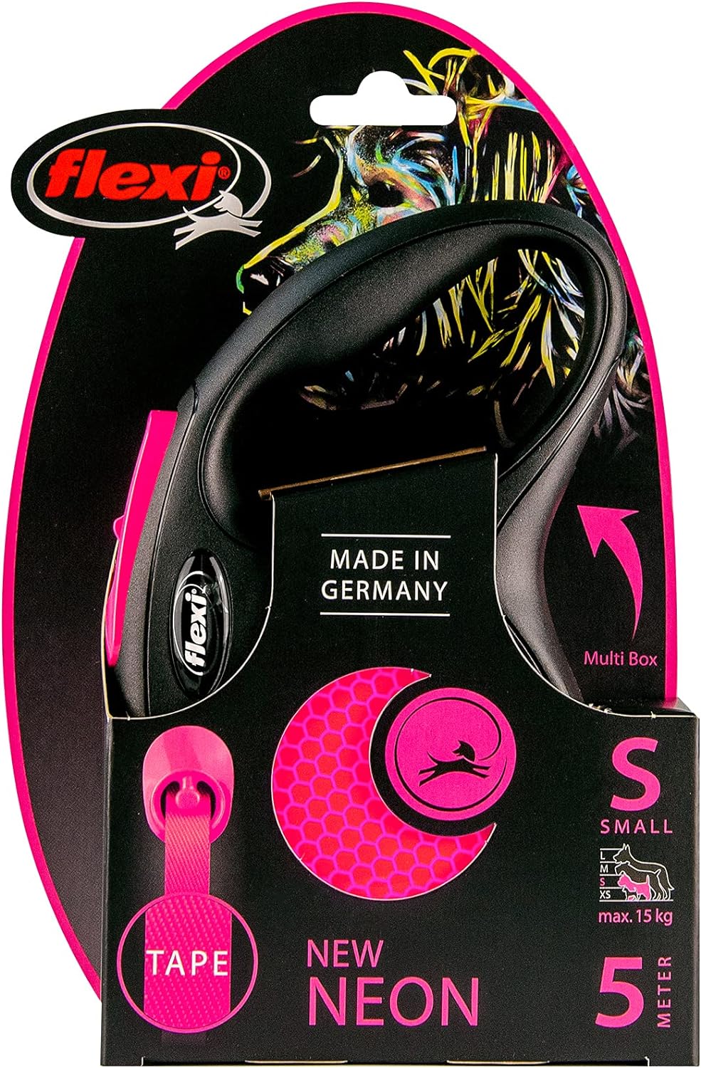 Flexi New Neon Tape Pink Small 5m Retractable Dog Leash/Lead for dogs up to 15kgs/33lbs
