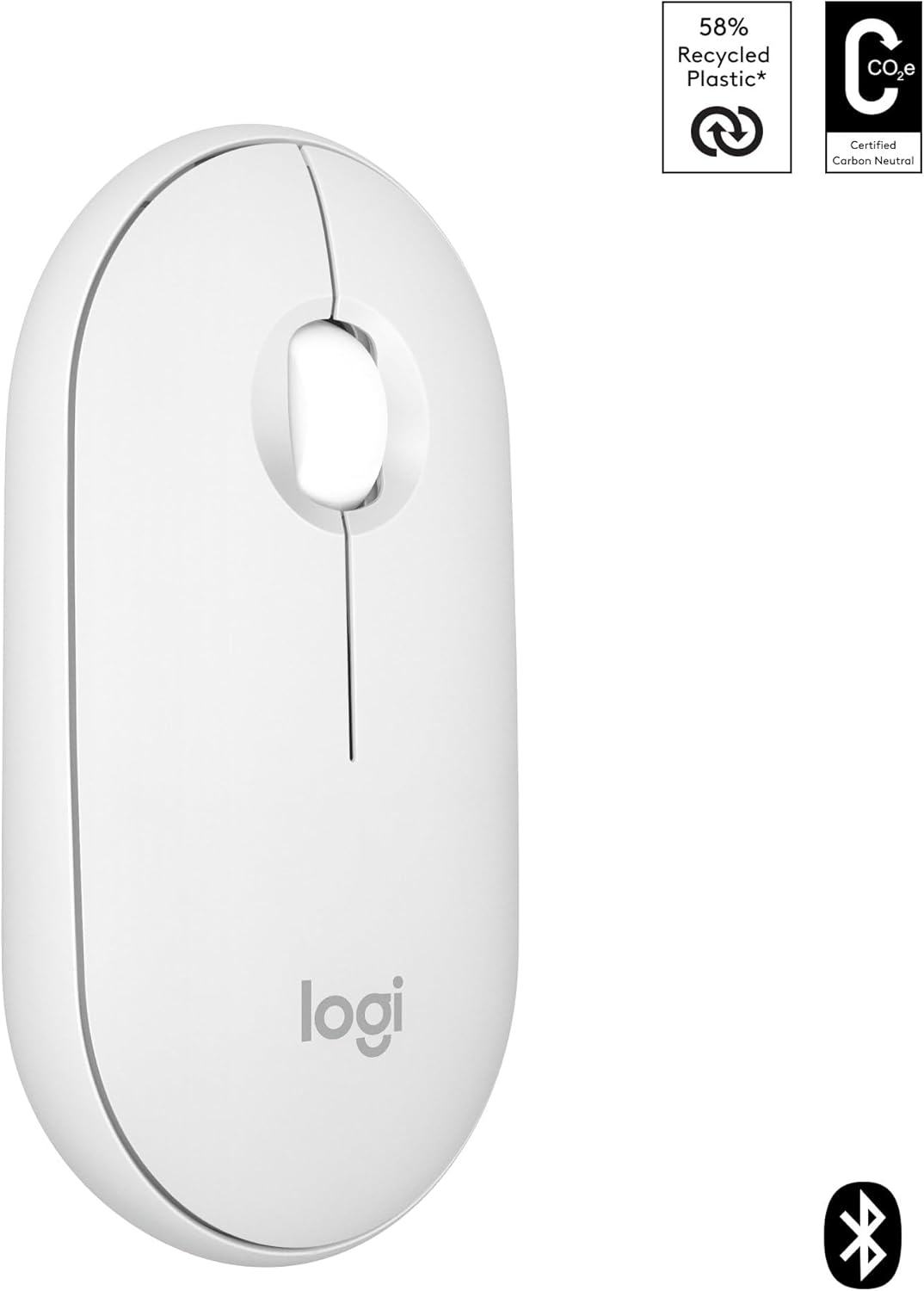Logitech Pebble Mouse 2 M350s Slim Bluetooth Wireless Mouse, Portable, Lightweight, Customisable Button, Quiet Clicks, Easy-Switch for Windows, macOS, iPadOS, Android, Chrome OS
