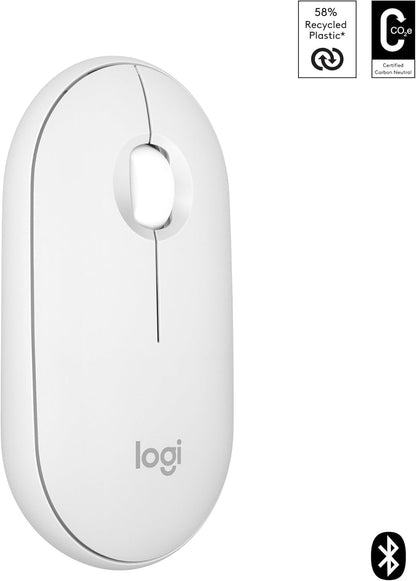 Logitech Pebble Mouse 2 M350s Slim Bluetooth Wireless Mouse, Portable, Lightweight, Customisable Button, Quiet Clicks, Easy-Switch for Windows, macOS, iPadOS, Android, Chrome OS
