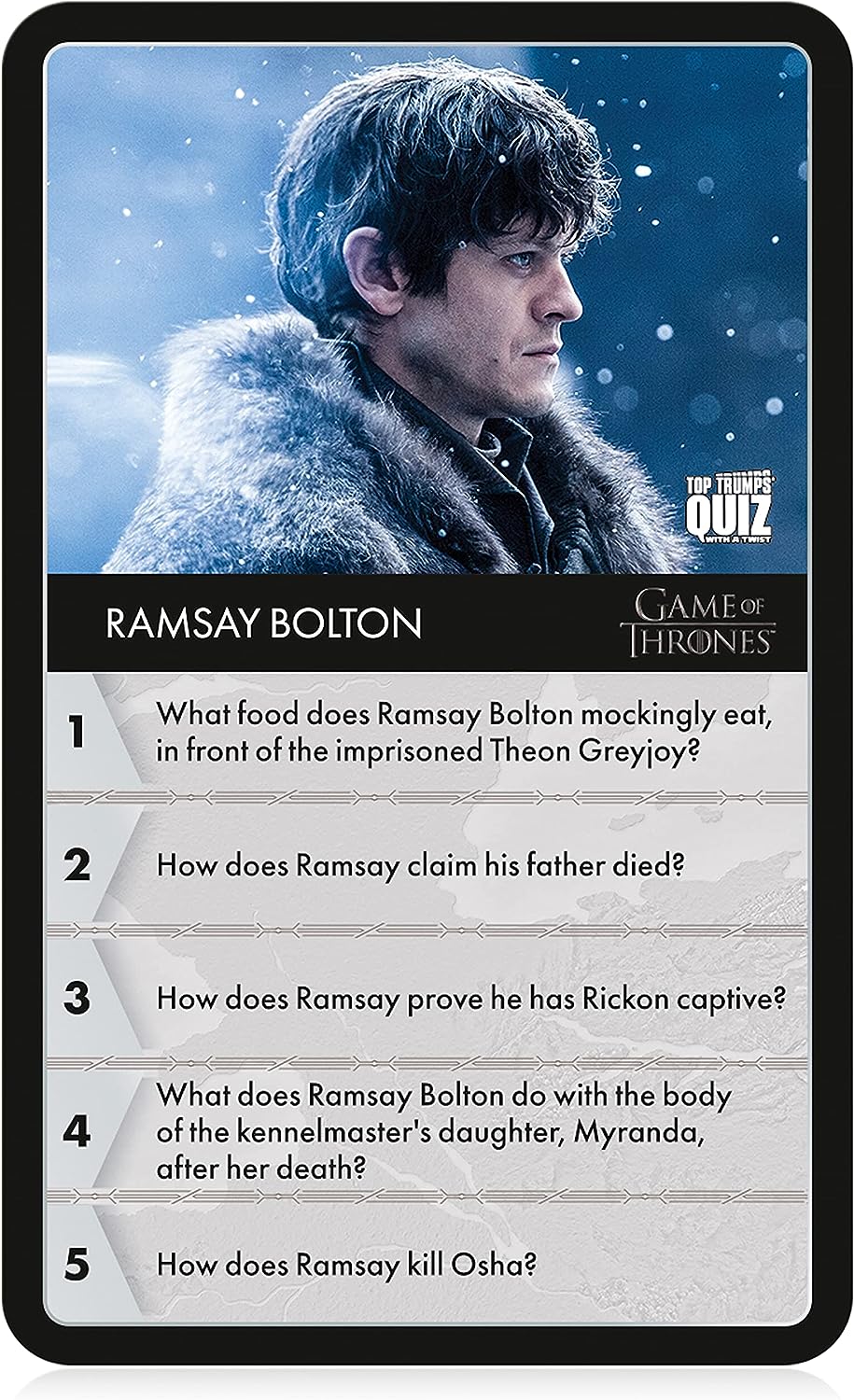 Top Trumps Game of Thrones Quiz Trivia Game, 100 categories to test your knowledge and memory featuring Tyrion Lannister, Cersei Lannister, Arya Stark, Daenerys Targaryen, 2+ player game for ages 18+