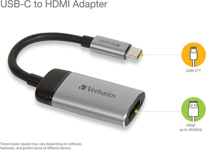 Verbatim USB-C to HDMI 4K Adapter - For Connecting Laptops, MacBooks to a Projector or Monitor, grey