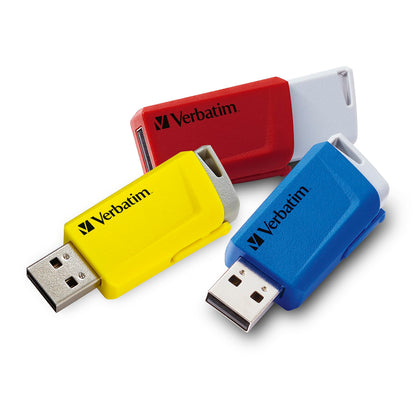 Verbatim Store 'n' Click USB-Stick 3x - USB 3.2 Gen1-16GB - memory-stick with locking-mechanism - USB-3 stick - external storage for laptop notebook & co - up to 5Gbit/s - red blue yellow