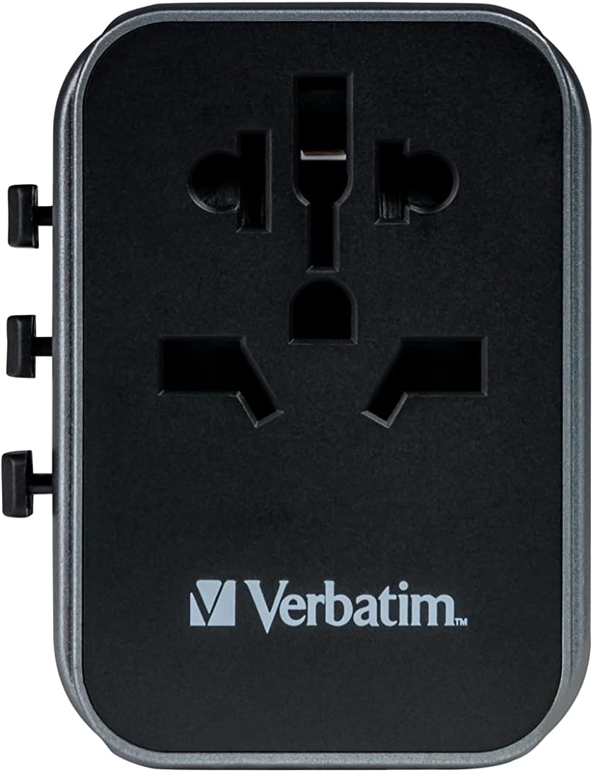 Verbatim Universele reisadapter UTA‑03, stekkeradapter met 2 USB‑A en 3 USB-C poorten, reisstekker voor laptop, mobiele telefoon, camera en co, wereldwijd inzetbaar, 100-250 V