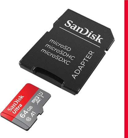 SanDisk 64GB Ultra microSDXC card + SD adapter up to 140 MB/s with A1 App Performance UHS-I Class 10 U1