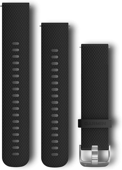 Garmin Schnellwechsel-Armband 20mm, passend für Venu, Venu 2Plus, Venu SQ/ SQ2, vivoactive 3/5, vivomove- Serie, Forerunner 55/245/ 645, Approach S40/ S42/ S12, D2 Air Silikon Schwarz