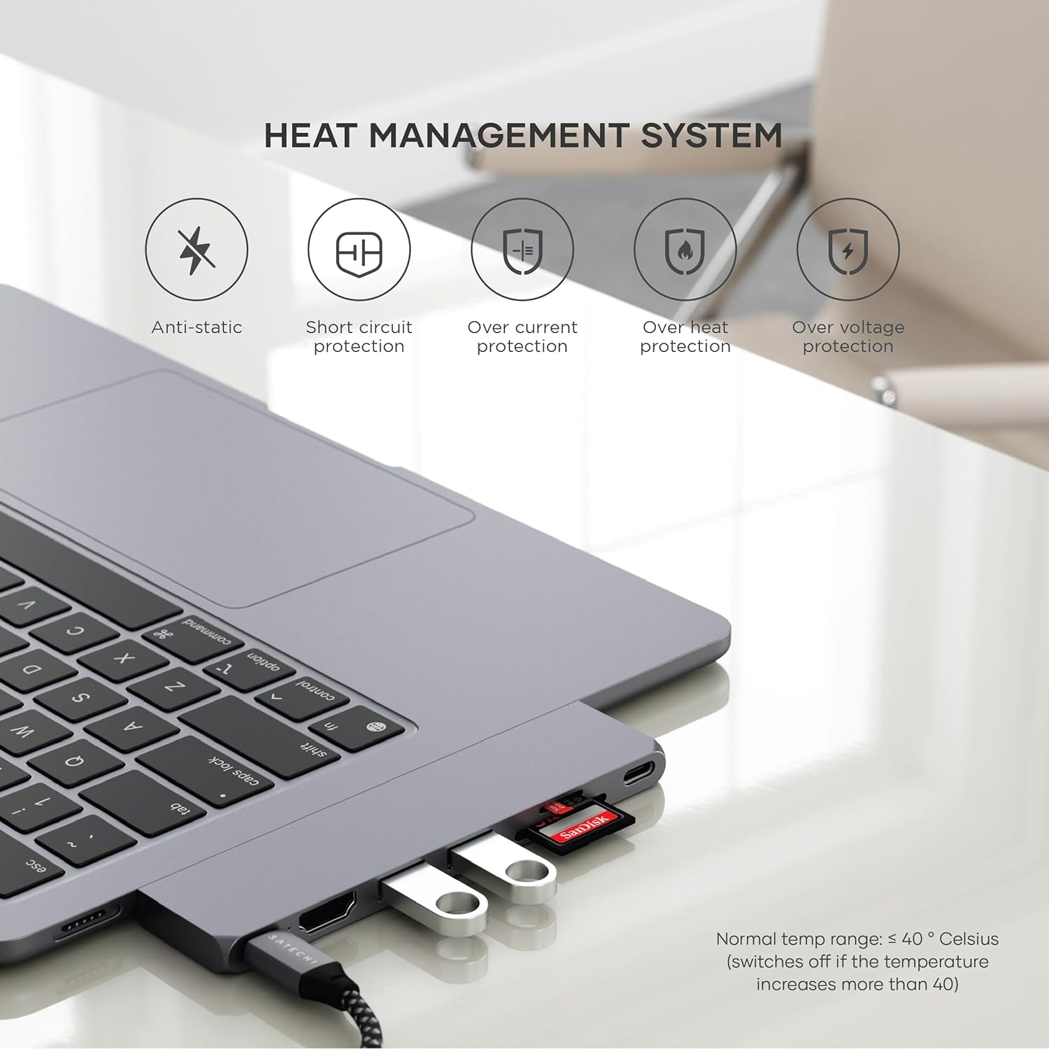 Satechi USB-C Hub Multiport Adapter Pro Slim, 7 in 1 Dongle - For MacBook Pro/Air M2 with USB 4 Port, 4K HDMI Resolution, USB3.2 Gen 2, SD/TF Card Reader, and 100W USB-C PD (Space Grey