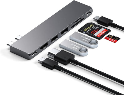 Satechi USB-C Hub Multiport Adapter Pro Slim, 7 in 1 Dongle - For MacBook Pro/Air M2 with USB 4 Port, 4K HDMI Resolution, USB3.2 Gen 2, SD/TF Card Reader, and 100W USB-C PD (Space Grey