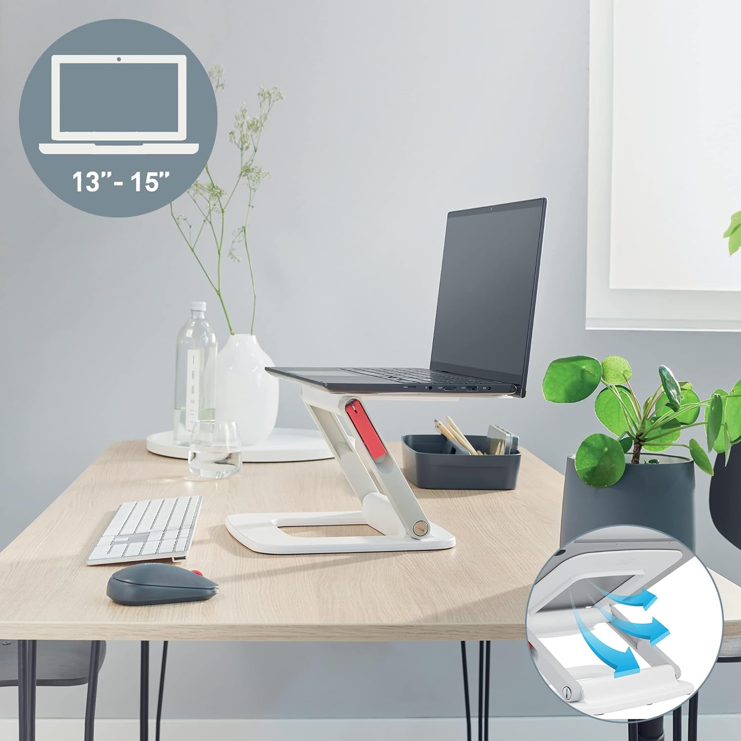 Leitz Height Adjustable Multi-Angle Laptop Stand, Six Pre-Set Height & Angle Combinations, Compact Footprint, Desktop/Tabletop Riser Stand, For 13" - 15" Laptops/Monitors, Ergo Range, White, 64240001