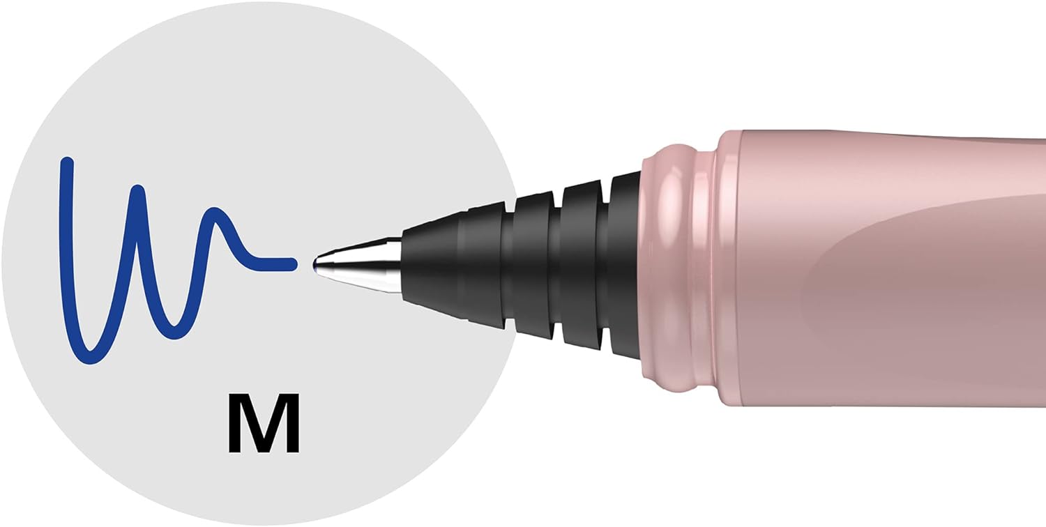 Schneider Ceod Shiny Rollerball Pen Right and Left Handed Medium Line Width with Royal Blue Ink Cartridge - Powder Pink