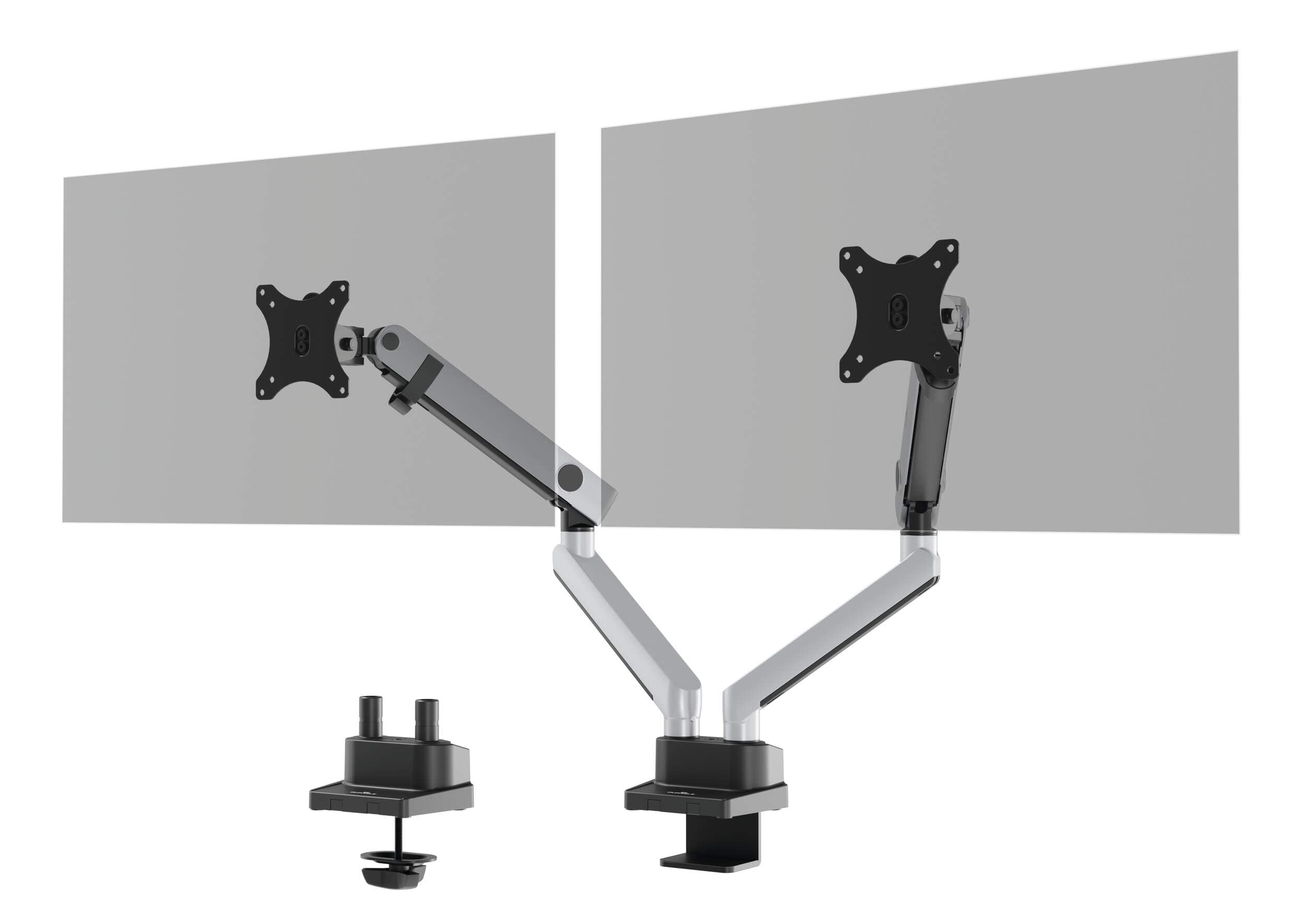 Durable Monitor Halterung Select Plus für 2 Monitore, Schwenkarme 90° drehbar, neigbar, höhenverstellbar, für VESA Bildschirme bis 32" und 8 kg, silber, 509723