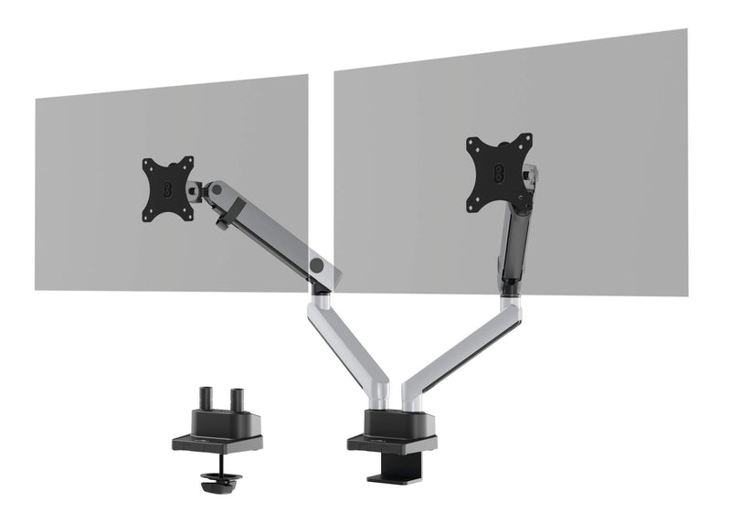 Durable Monitor Halterung Select Plus für 2 Monitore, Schwenkarme 90° drehbar, neigbar, höhenverstellbar, für VESA Bildschirme bis 32" und 8 kg, silber, 509723