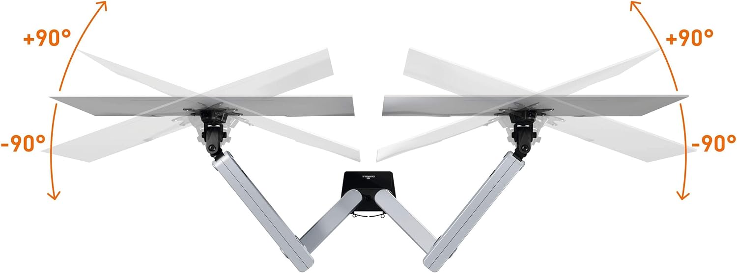 Durable Monitor Halterung Select Plus für 2 Monitore, Schwenkarme 90° drehbar, neigbar, höhenverstellbar, für VESA Bildschirme bis 32" und 8 kg, silber, 509723