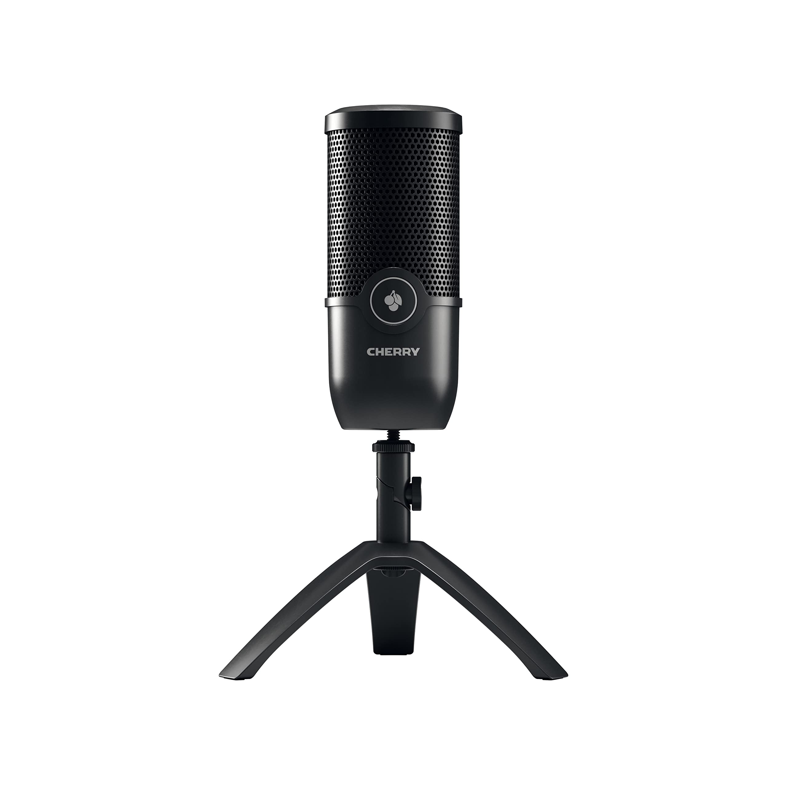 CHERRY UM 3.0, USB microphone for podcast, streaming, home office, cardioid, touch mute, headphone jack, compatible with PC/Mac/PS4/PS5, black