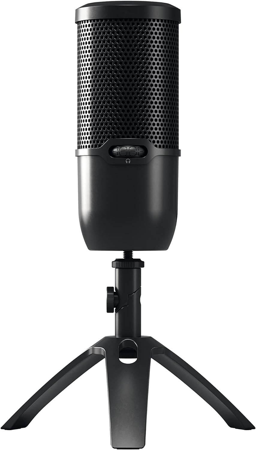 CHERRY UM 3.0, USB microphone for podcast, streaming, home office, cardioid, touch mute, headphone jack, compatible with PC/Mac/PS4/PS5, black