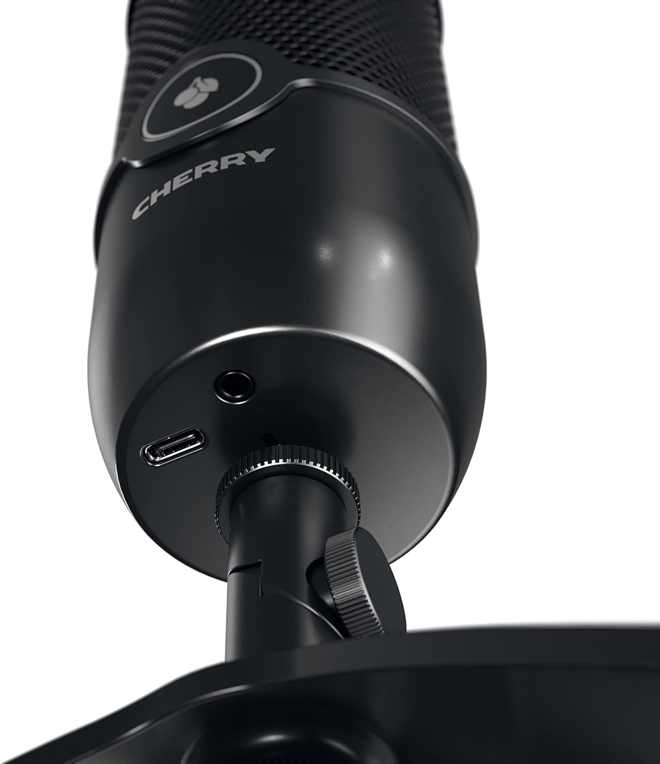 CHERRY UM 3.0, USB microphone for podcast, streaming, home office, cardioid, touch mute, headphone jack, compatible with PC/Mac/PS4/PS5, black