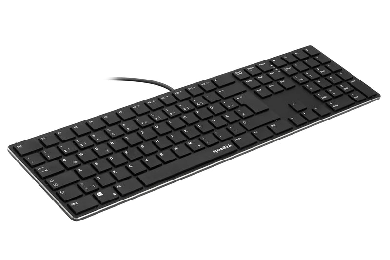 Speedlink Teclado Riva con Mecanismo de Tijera – Teclado para PC Conectado por Cable, Teclado USB silencioso con Teclas Planas, con 7 Teclas multifuncionales, distribución Alemana, Negro