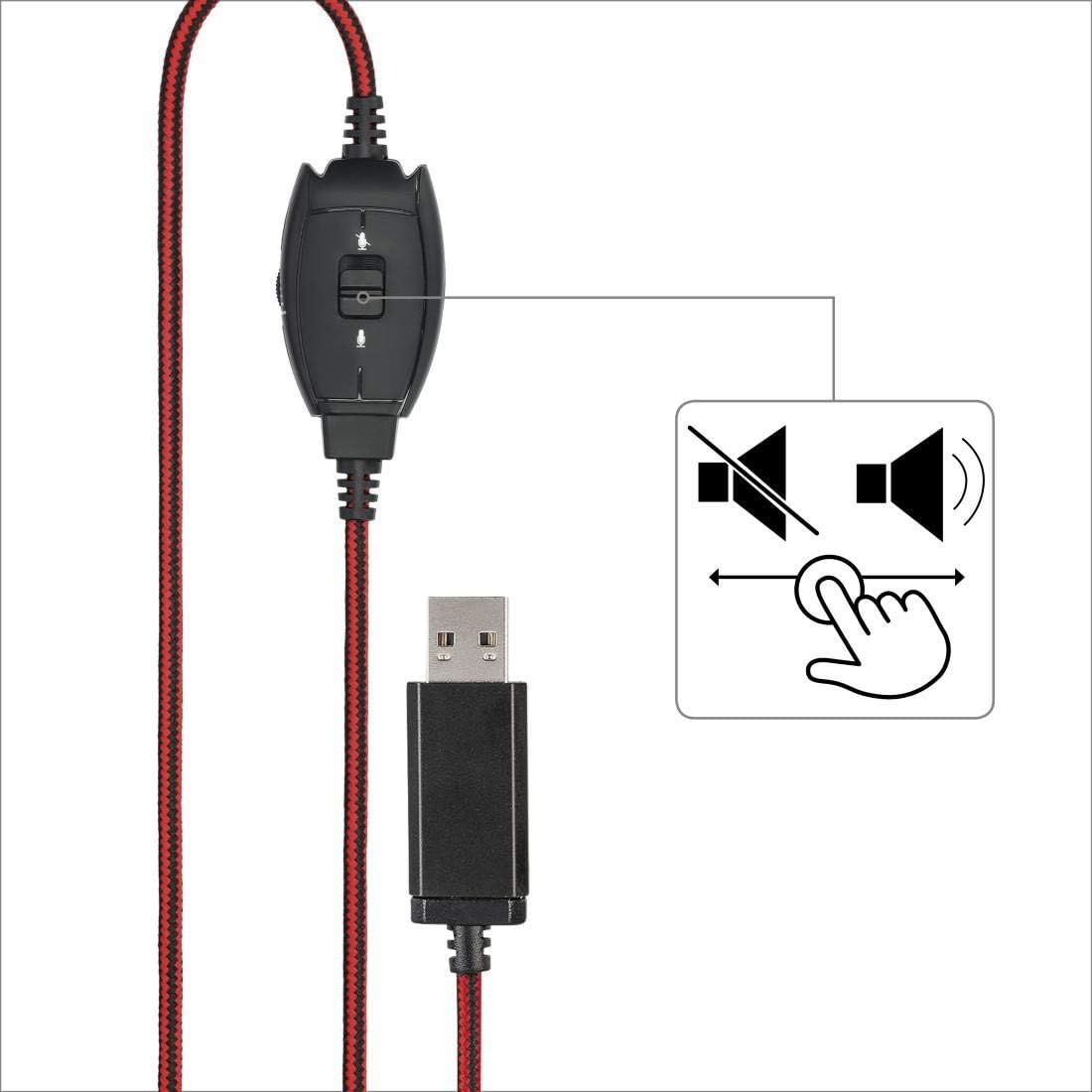Hama USB Headset, Over Ear Headphones with Microphone (Headset with Volume Control and Adjustable Microphone Boom, for Video Conferences, Home Office, Call Centre, eLearning, USB-A Plug) Black, Red